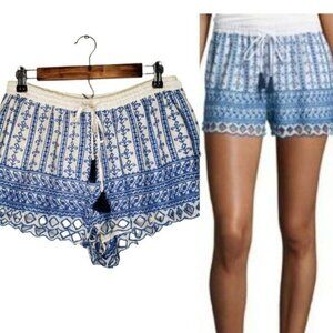 Love Sam Blue & White Scalloped Drawstring Shorts Size Medium